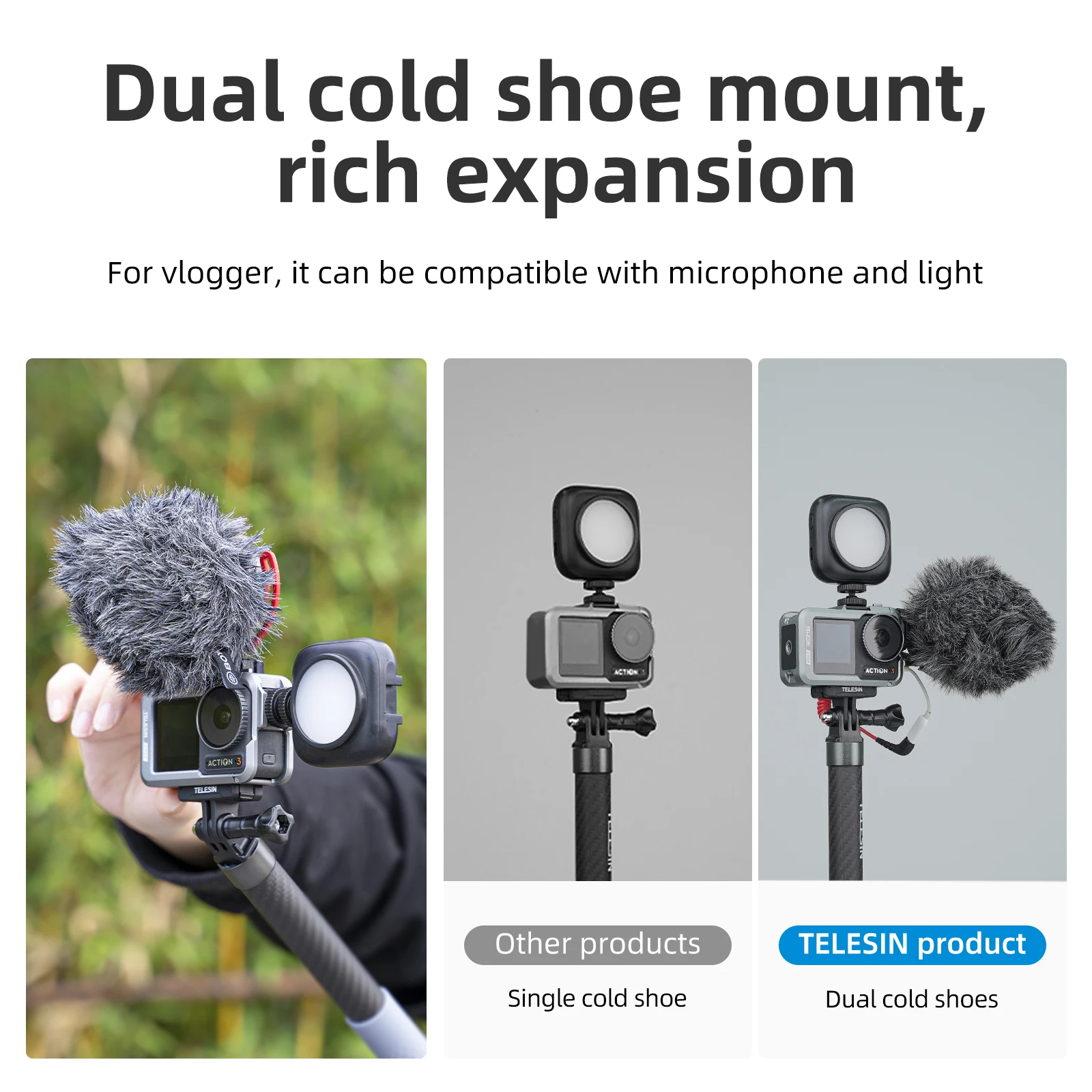 TELESIN Aluminium Alloy Frame Case For DJI ACTION 4 3 Metal Cage Quick Release Mount with Cold Shoe Full Protective Frame Case