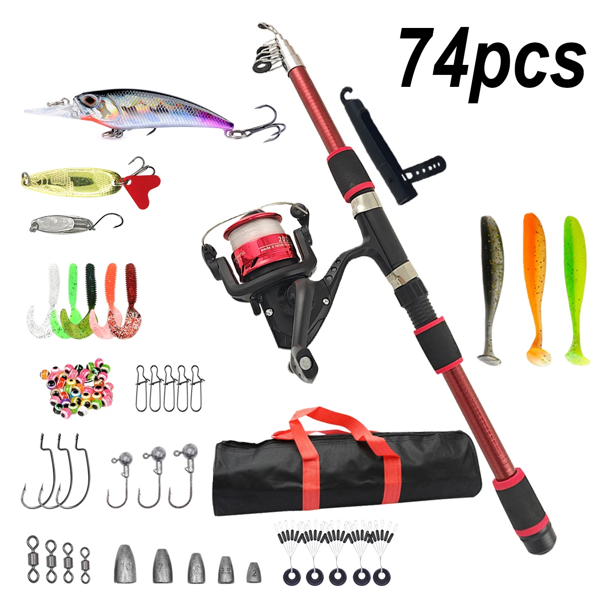

Fishing Pole Set Full Kits With Telescopic Fishing Rod And Spinning Reel Baits Hooks Travel Pole Set