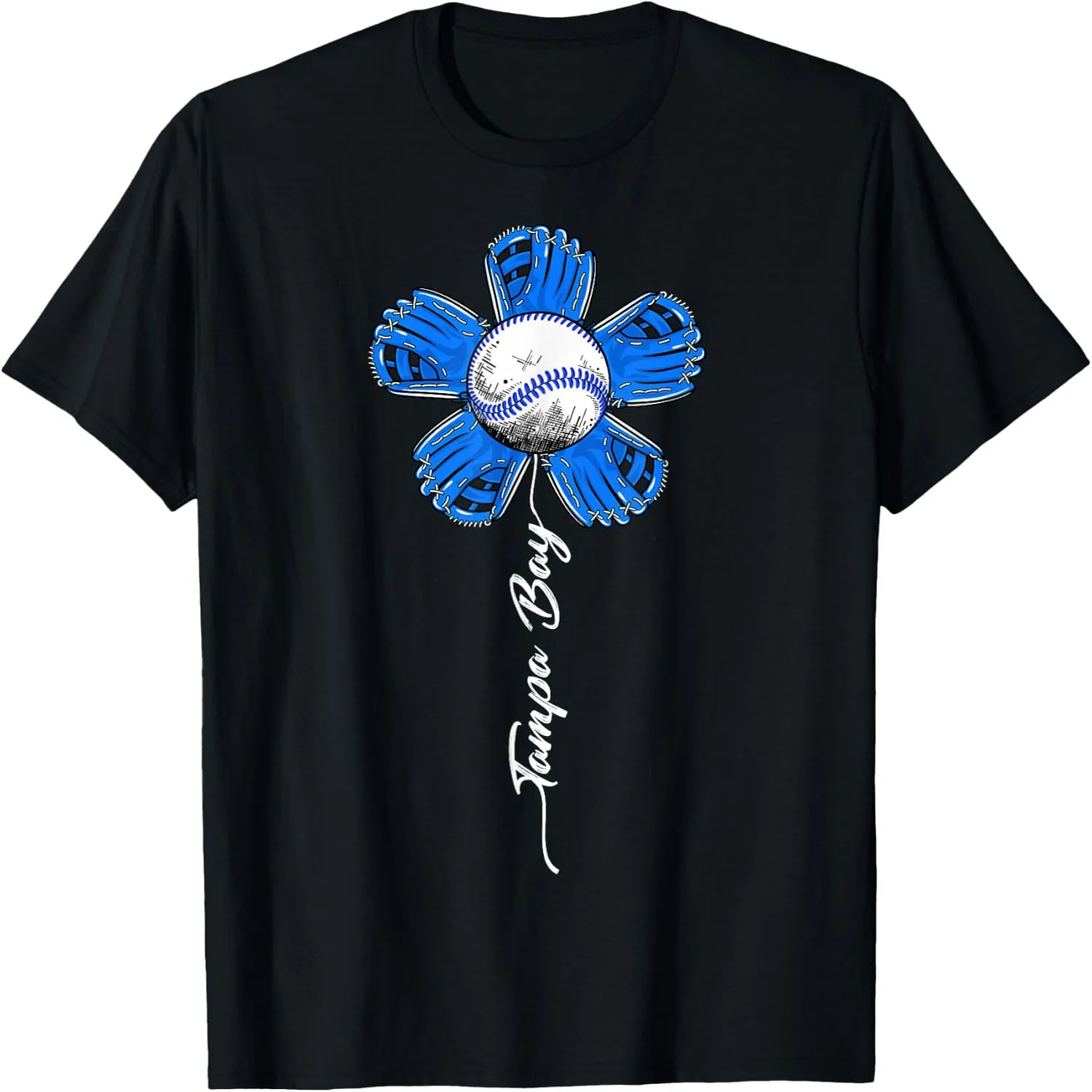 Tampa Bay Baseball Glove Flower Baseball Lover Graphic T-Shirt
