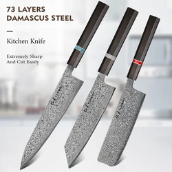 TURWHO 1-3pcs Japanese Gyuto Kiritsuke Nakiri Knife Hand Forged Chef Knife VG10 Core Real Damascus Steel Kitchen Knives Set