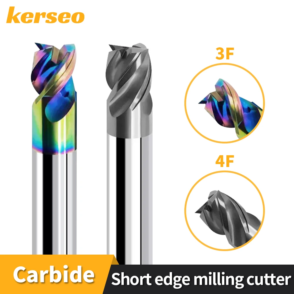 

Kerseo End Mill Short Cutting Length CNC Tungsten Steel Milling Cutter Carbide Colorful Coated for Aluminum Steel Metal 4mm-12mm