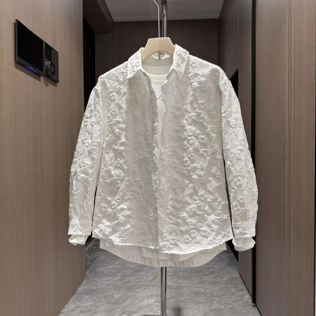

Men's Summer Retro Tailcoat Jacquard Long irt Slim Fit adient Sun Protection Polyester Fiber Cotton 00% Ice Sensation