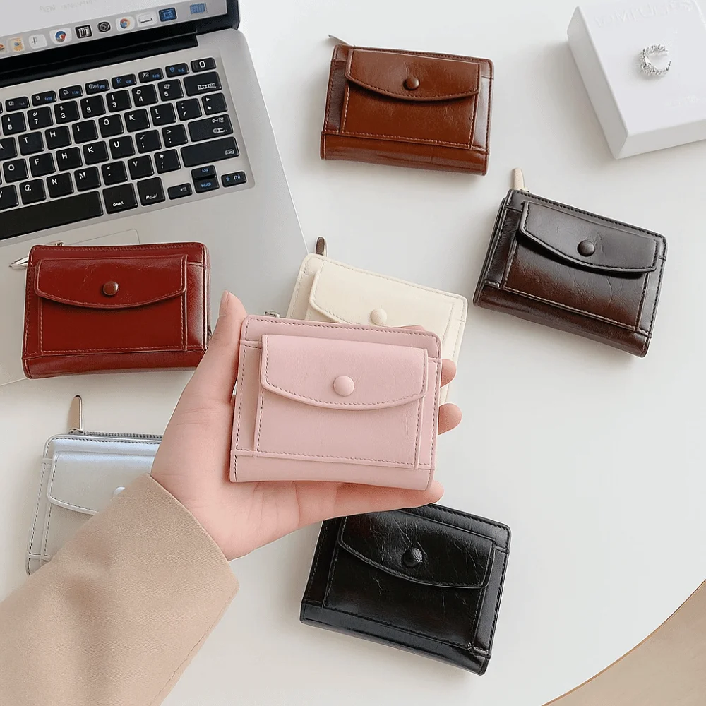 Elegant Women Short Wallet Ultra Thin Short Clutch Coin Pouch Multi-function Zipper PU Leather Card Holder Card Storage Bag