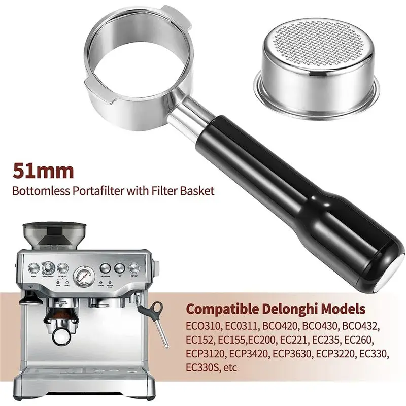 

A36R, 2 уши, 51 мм, бездонный портафильтр с корзиной для фильтра для эспрессо-машины Ecp3420/Ec155/Bco430/Ec260