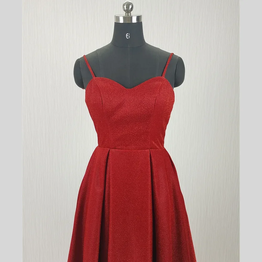 Personalizado foto real vestido de noite vermelho brilhante alças sgaphetti a linha plissado até o chão plus size feminino festa formal vestido k327