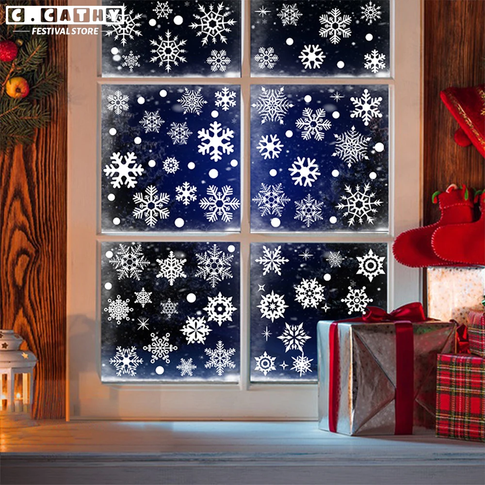 

Christmas Snowflake Electrostatic Sticker Santa Claus Room Window Glass Wall Decals Home Decoration New Year