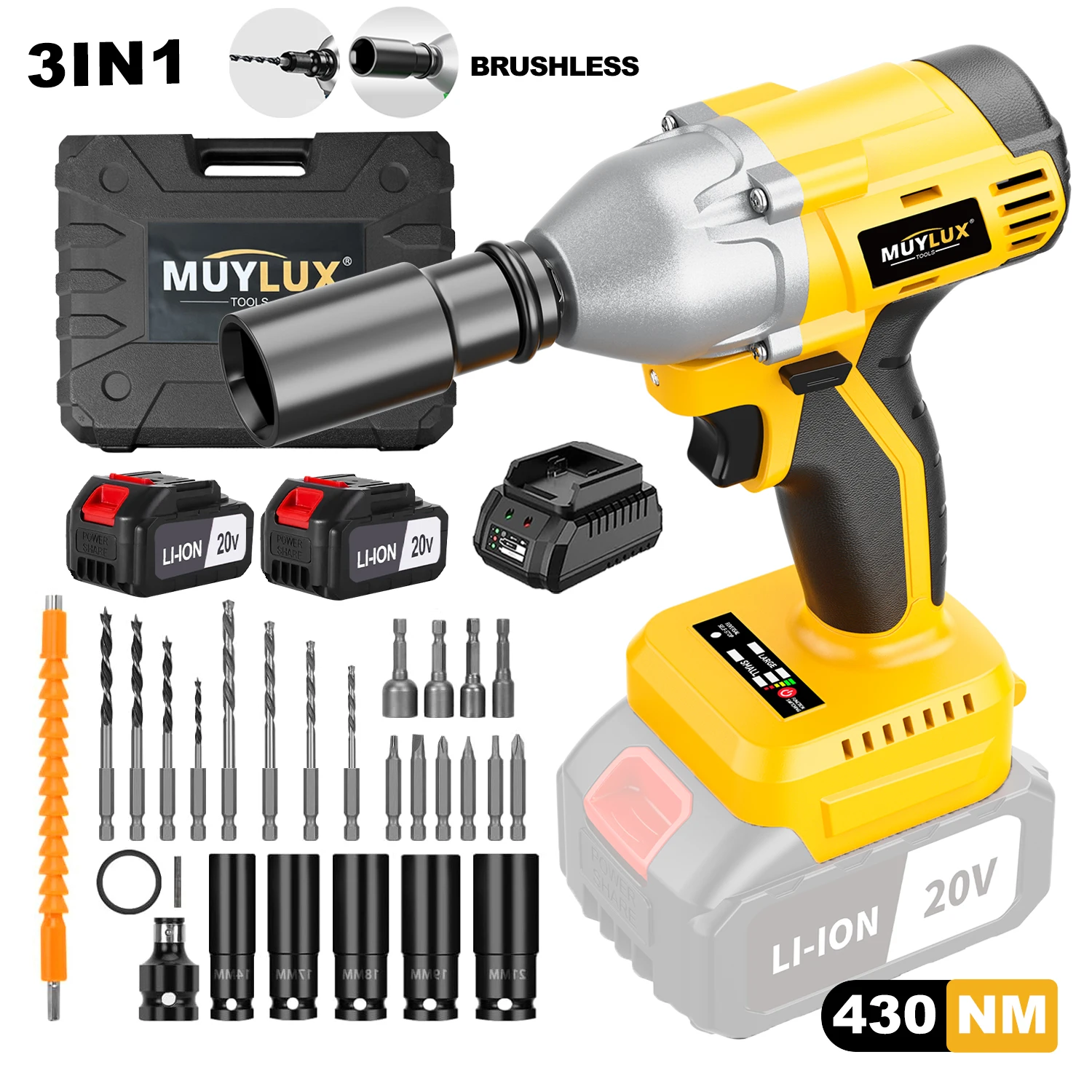 Electric Hand Drill Yellow Power Cordless Electric Hand Drill Rechargeable Pistol Drill Drilling Tool Electric Accessory Set