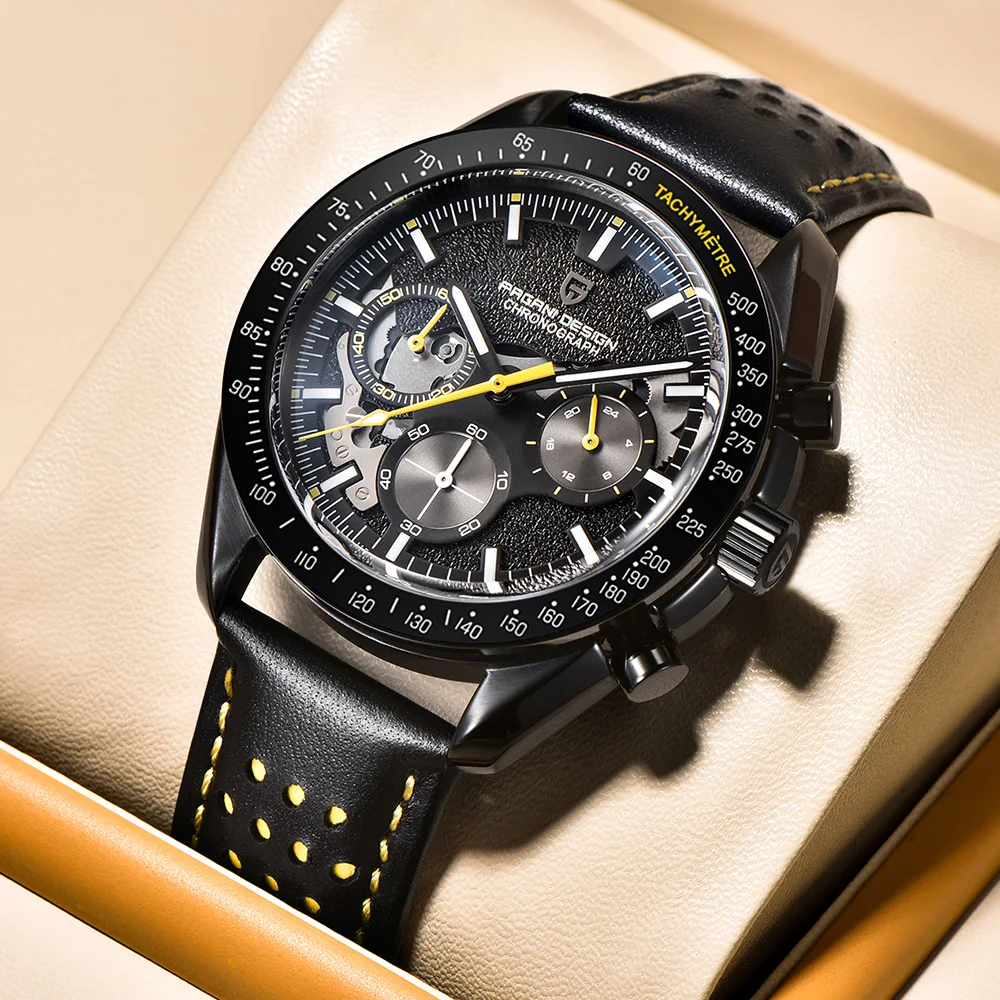 باجاني ديزاين 2025 القمر مشرق ساعات كوارتز رجالية ساعة عمل رجالية كرونوغراف AR الياقوت مرآة رياضية مقاوم للماء #4