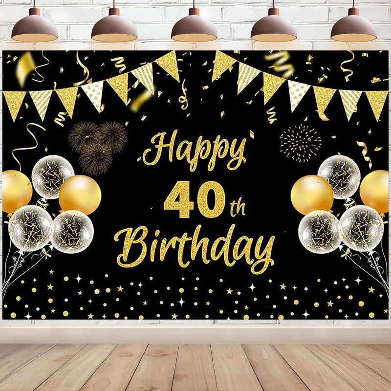 

Black Gold Happy 40th Birthday Backdrop Banner Decoration for Women Supplies 40 Years Photography Background Photo Booth Props