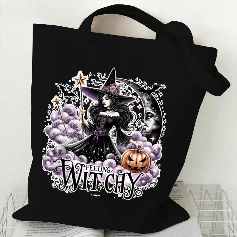 Witch Book Club Print Skull Graphics Tote Bag Women\'s Gothic Vintage Bookworm Shoulder Bag Fashion Halloween Gifts Y2K Handbags