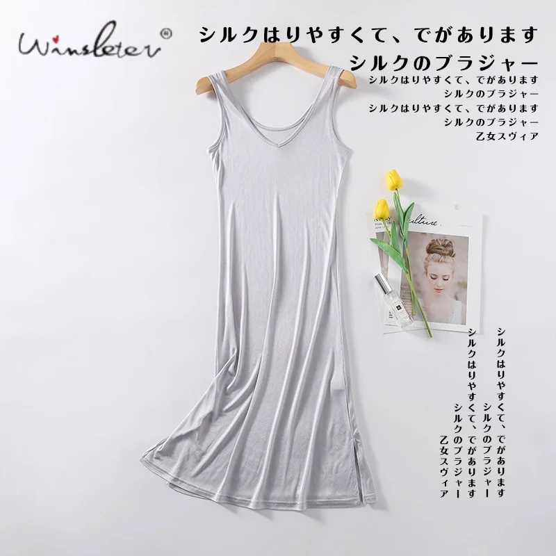

Winsleter, юбка-слинг из 30% шелка, женское однотонное платье, элегантное удобное нижнее белье для сна, новинка весны 2026 года D62959JF