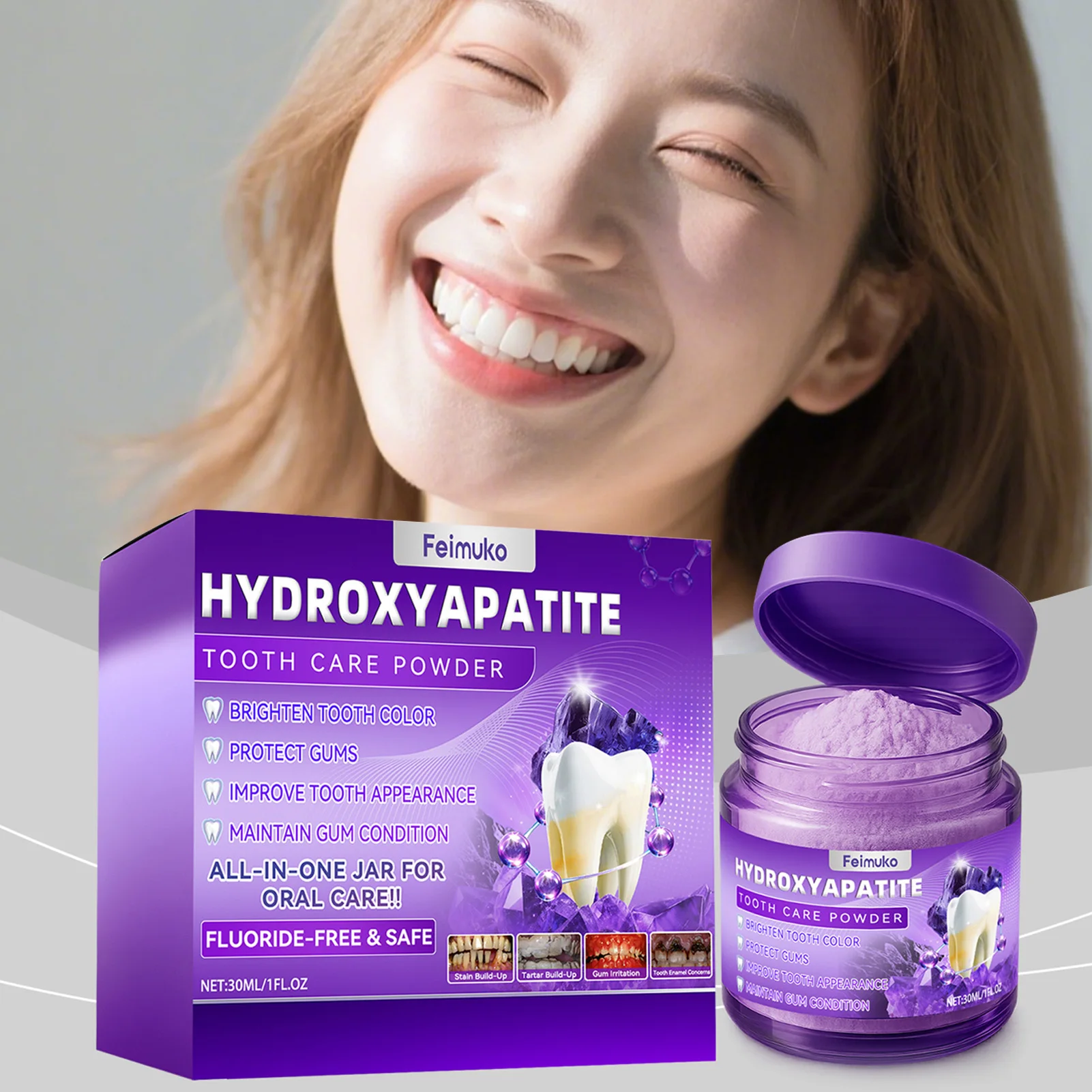 30ml Purple Tooth Whitening Powder Breath Remove Stains Tooth Whitening Cleansing Powder Oral Care Sensitive Teeth Friendly