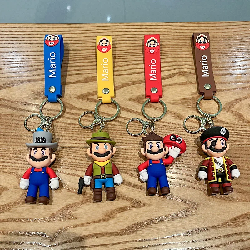 Classic Game Super Mario Brothers Keychain Pendant Cartoon Figurine Doll Male and Female Car Key Chain Charm Gift for Children