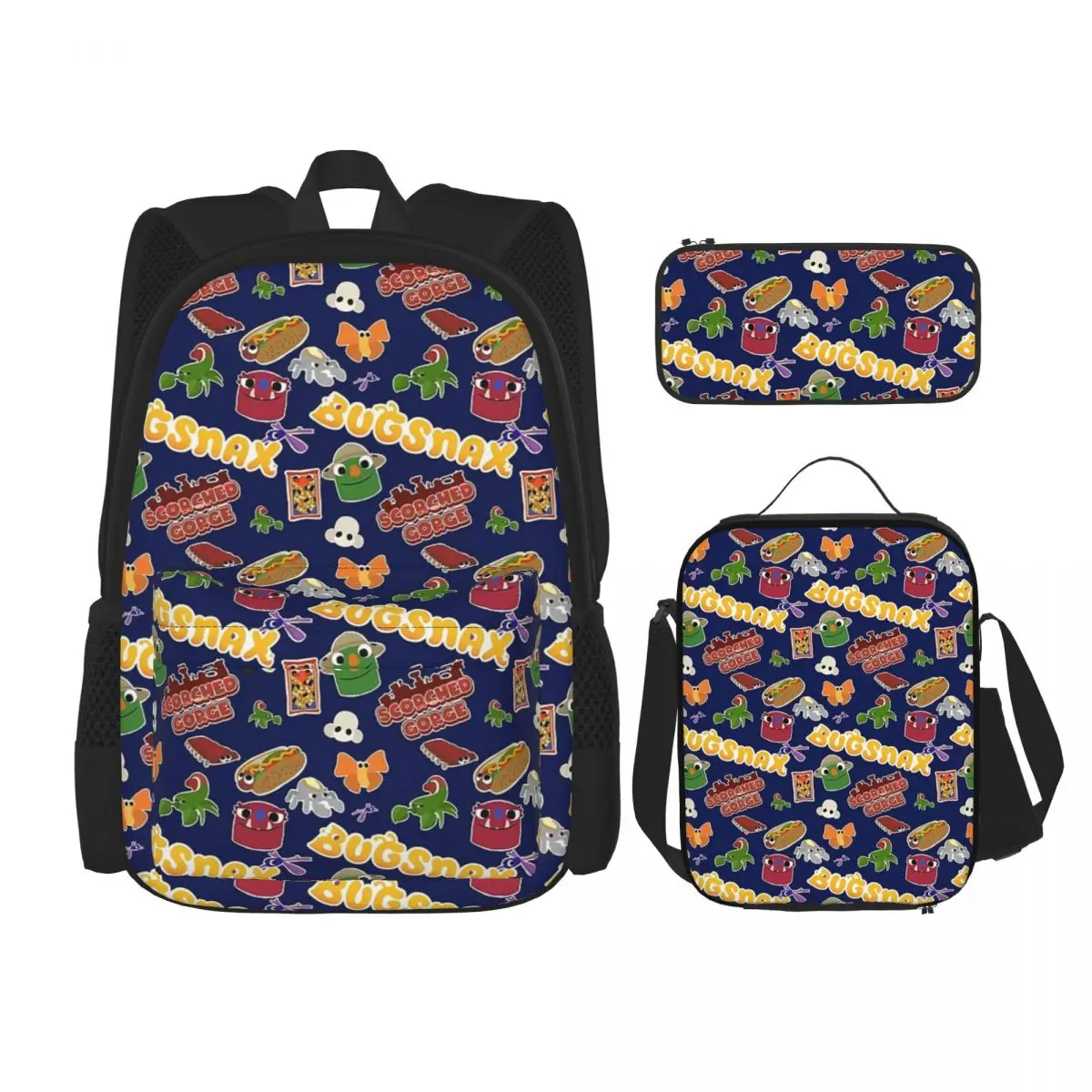 

Bugsnax Fan Art Scorched Gorge Backpacks Boys Girls Bookbag Children School Bags Kids Rucksack Lunch Bag Pen Bag Three-Piece Set
