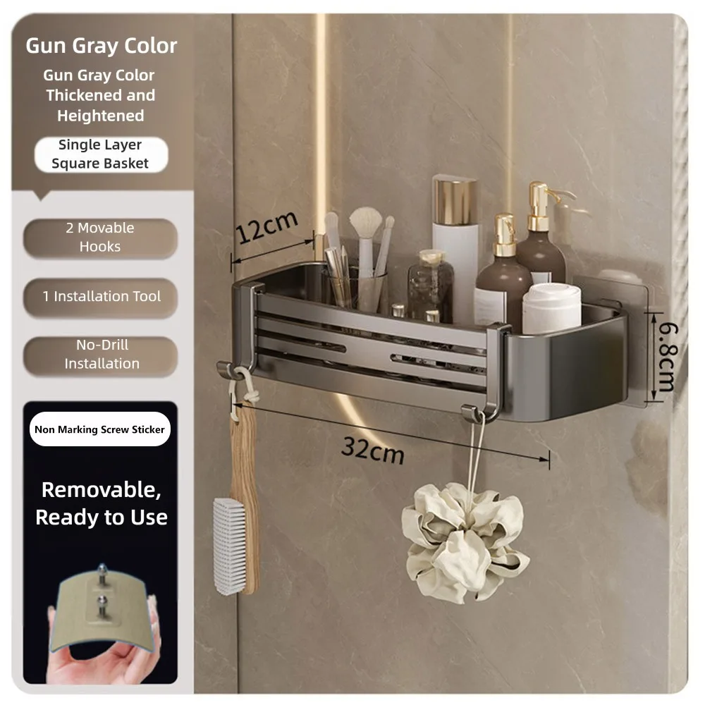 بسيطة سبائك الألومنيوم الحمام تخزين الرف الحائط غير مثقب مغسلة تخزين الرف منشفة رف الحمام