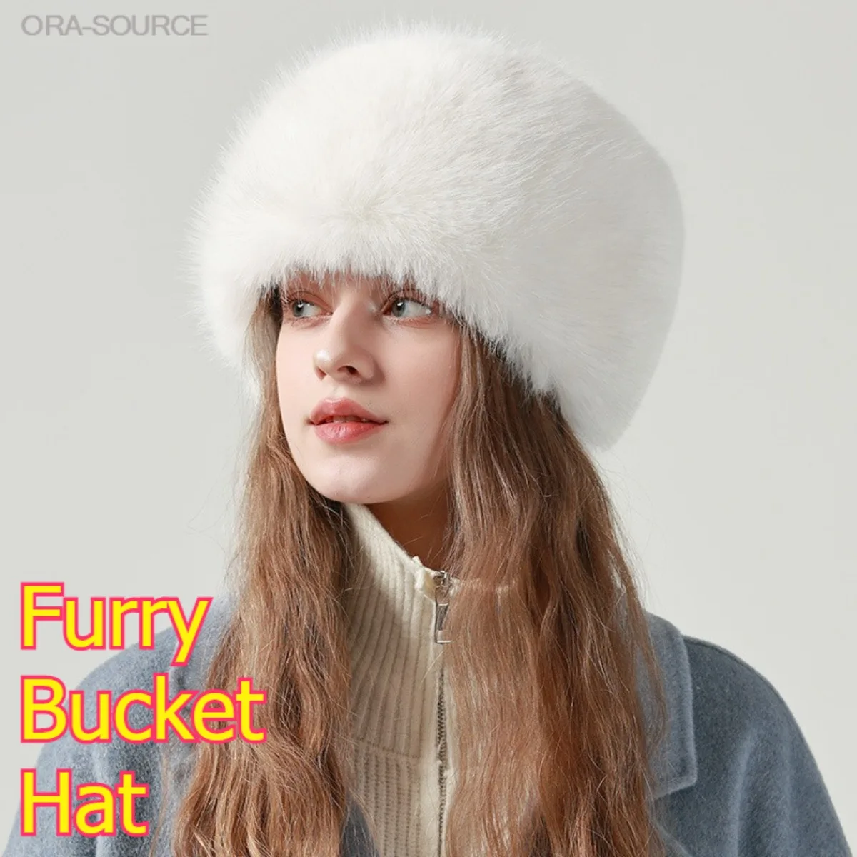 Furry Bucket Hat Winter Warm Fleece Lined Thick Cold Proof Big Head Circumference Face Slimming Oversized Casual Fluffy Trendy