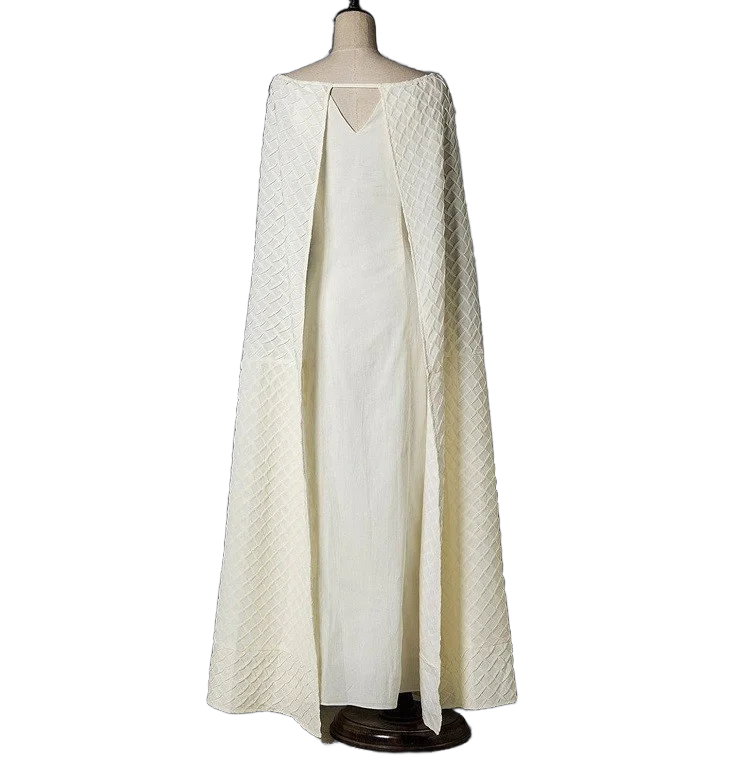 Movie Daenerys Cosplay Costumes Halloween Queen Outfits with Cape Long White Dress Vintage Medieval Princess Dress Up Costumes