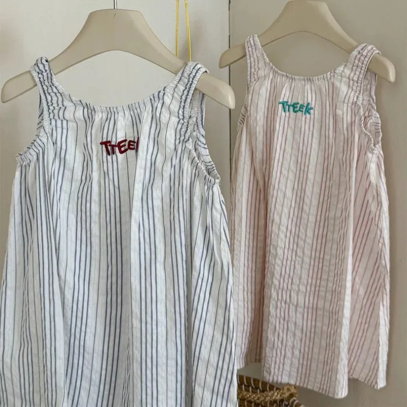Children's Dress 2026 Summer New Product Korean Version Loose and Fashionable Western-style Girls' Striped Vest Dress