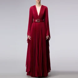 Chiffon Evening Dress For Sexy Women 정장원피스 Vestidos de festa Fashion Pleat Bat Sleeve A-Line Beauty V-Neck Cocktail Prom Gown