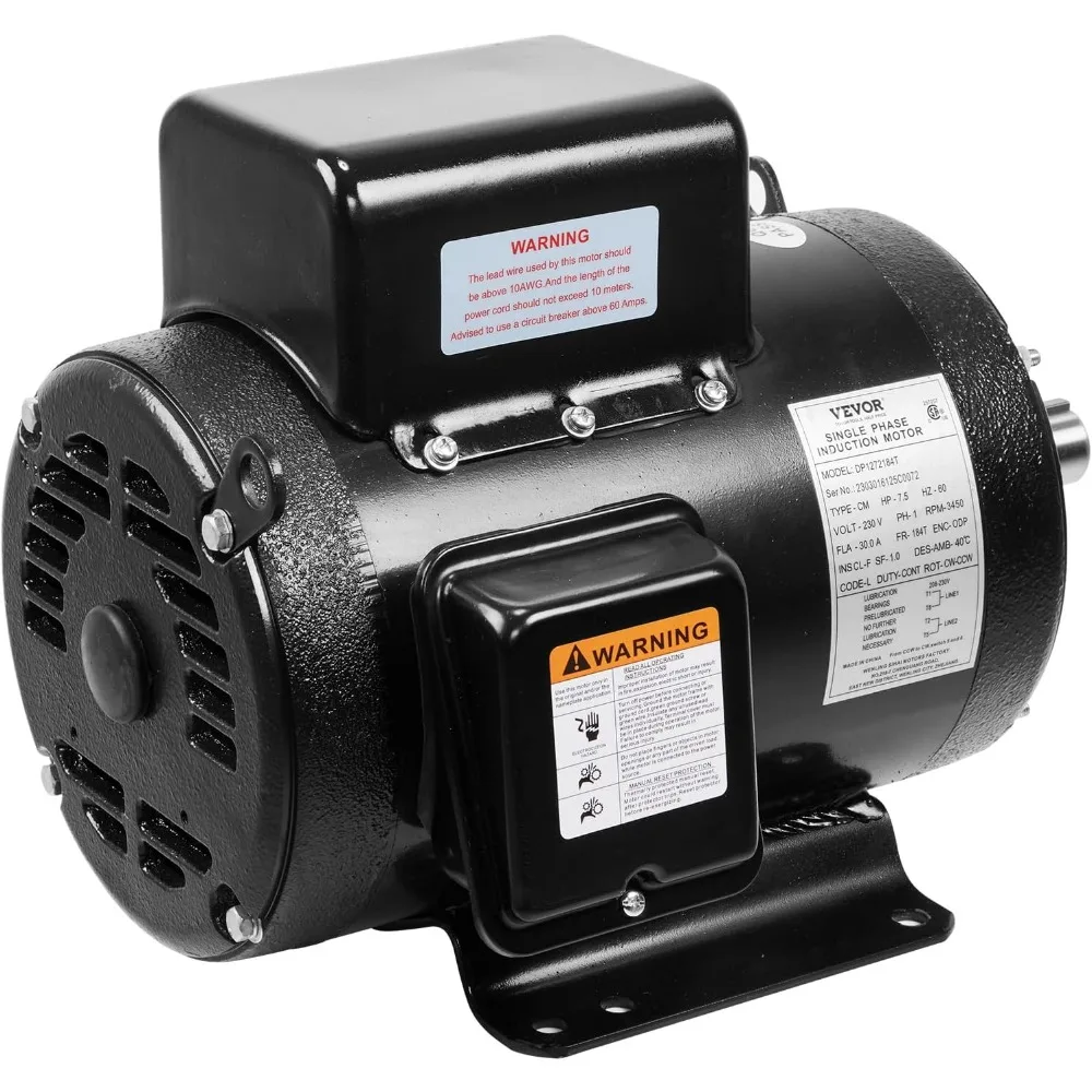 

7.5HP Air Compressor Motor, 3450RPM Electric Motor, 230V 30 Amps, CW/CCW Rotation, 1-1/8" Keyed Shaft 184T Frame, 2.75" Shaft