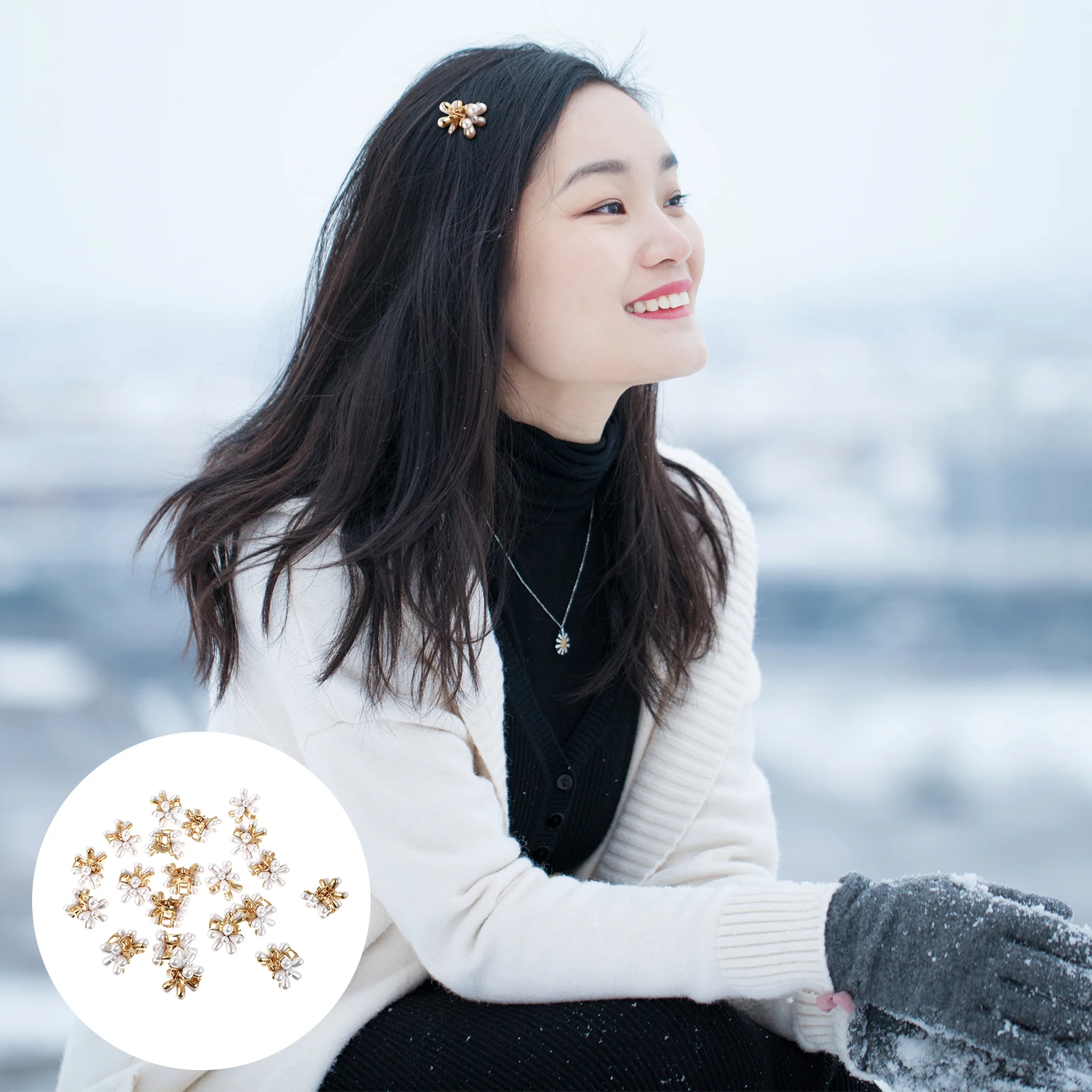 

20pcs Pearl Flower Clips Mini Claw Clasp Chic Hair Jaw Clips For Women Styling Alloy Durable Hair Claw Clamp Styling Tool Gift