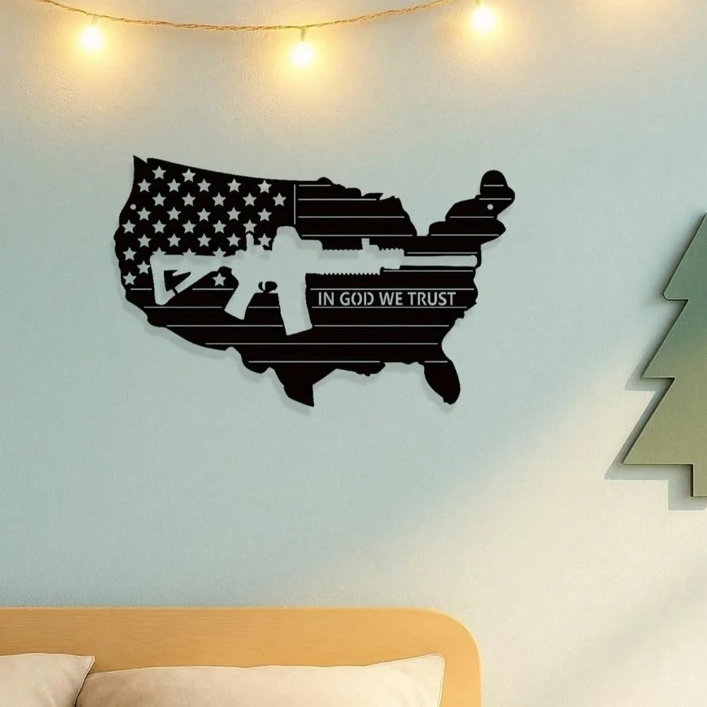 لوحة فنية جدارية معدنية عتيقة - لافتة مسدس العلم الأمريكي القديم والآلات، ديكور منزلي وطني لغرفة المعيشة والمكتب والرجال الكهف #4