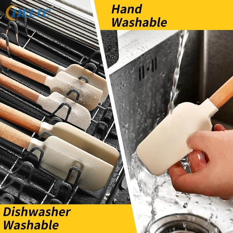 5Pcs/Pack Cream Cake Silicone Spatula Wooden Handle Baking Pastry Scraper Blenders Non-stick Kitchen Dessert Baking Spatula Set