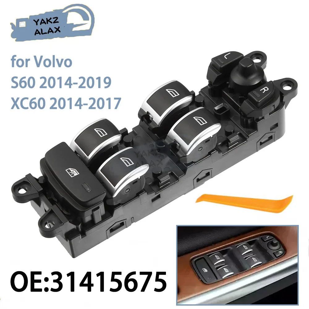 

For Volvo XC60 2014-2017 S60 2014-2019 Front Left Driver Side Master Power Window Control Switch with Chrome Button 31415675