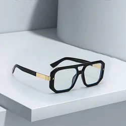New In 2024 Black Square Anti Blue Light Glasses with Gold Lines Outlining Anti Blue Light Fashion Accessories Eye Glasses Men