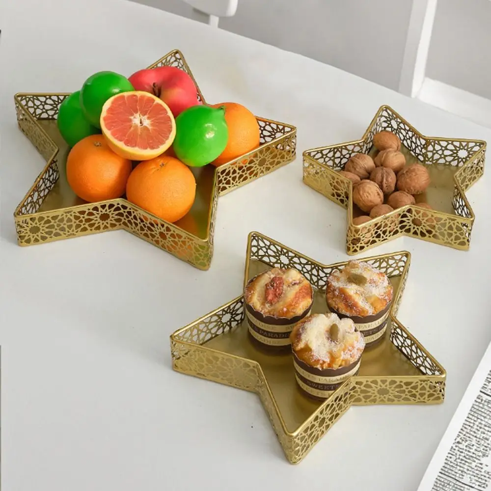 Creative Ramadan Dessert Tray Muslim Iron Ramadan Kareem Fruit Basket Decorative Islamic Stars Serving Trays Home Ornament