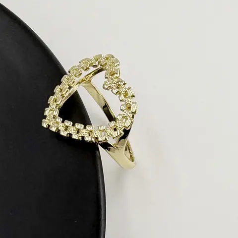 Women's Hip Hop Heart Shape Chain Design Ring 14K Gold Plated Big Size 20mm Fashion Jewelry Nugget Finger Ring