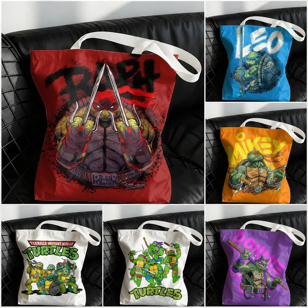 T-Teenage Mutant Ninja Turtles Storage Bags Large Structured Canvas Tote Bag Reusable Shopping Shoulder Bag Casual Handbag