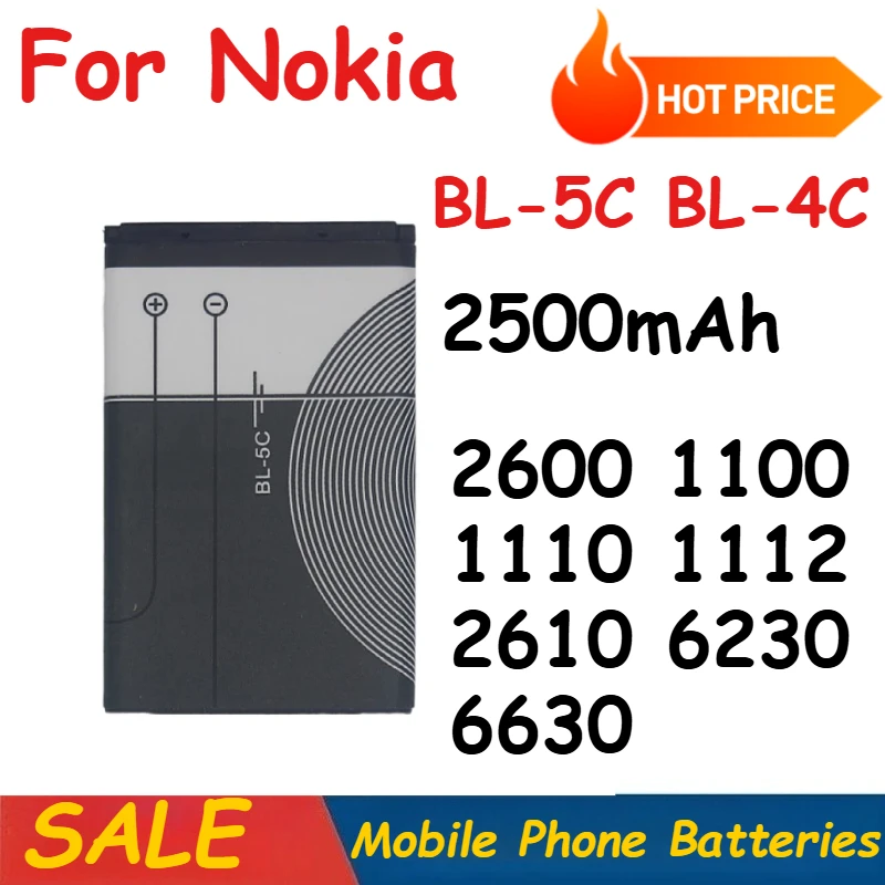 

BL-5C BL-4C Battery For Nokia 2600 1100 1110 1112 2610 6230 6630 for Nokia 6100 6125 6136 6170 6300 6301 7705 7200 Mobile Phone