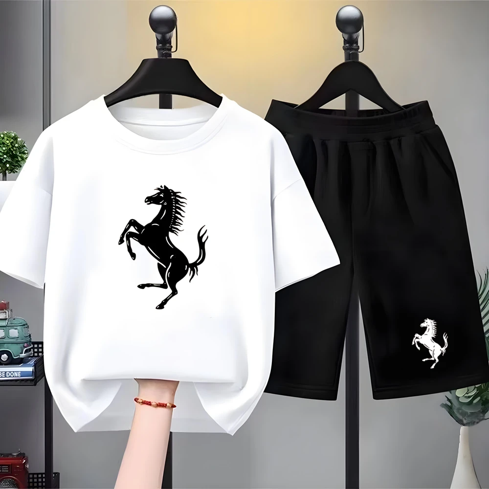 Children Car Emblem Clothes T-shirt Fashion Short-Sleeved+Shorts Summer Boy Girl Toddler 3-12Years Casual Brand O-collar Set