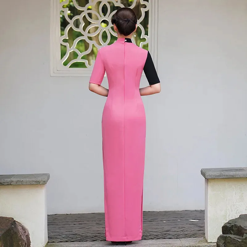 NewAncient Red Long Elegant Chinese Young Style Plus Size Runway Cheongsam Performance Outfit5;c,6's.2;b'8, view 5