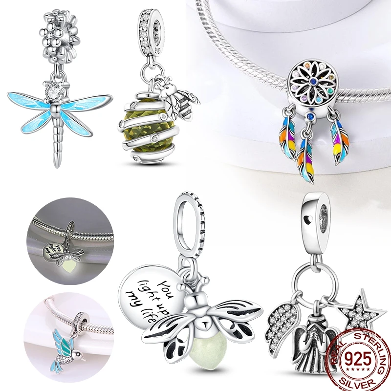 925 Sterling Silver Bird Flying Wings Bee Plant Insect Colored Zircon Charm Beads Suitable For Pandora 925 Original Bracelet