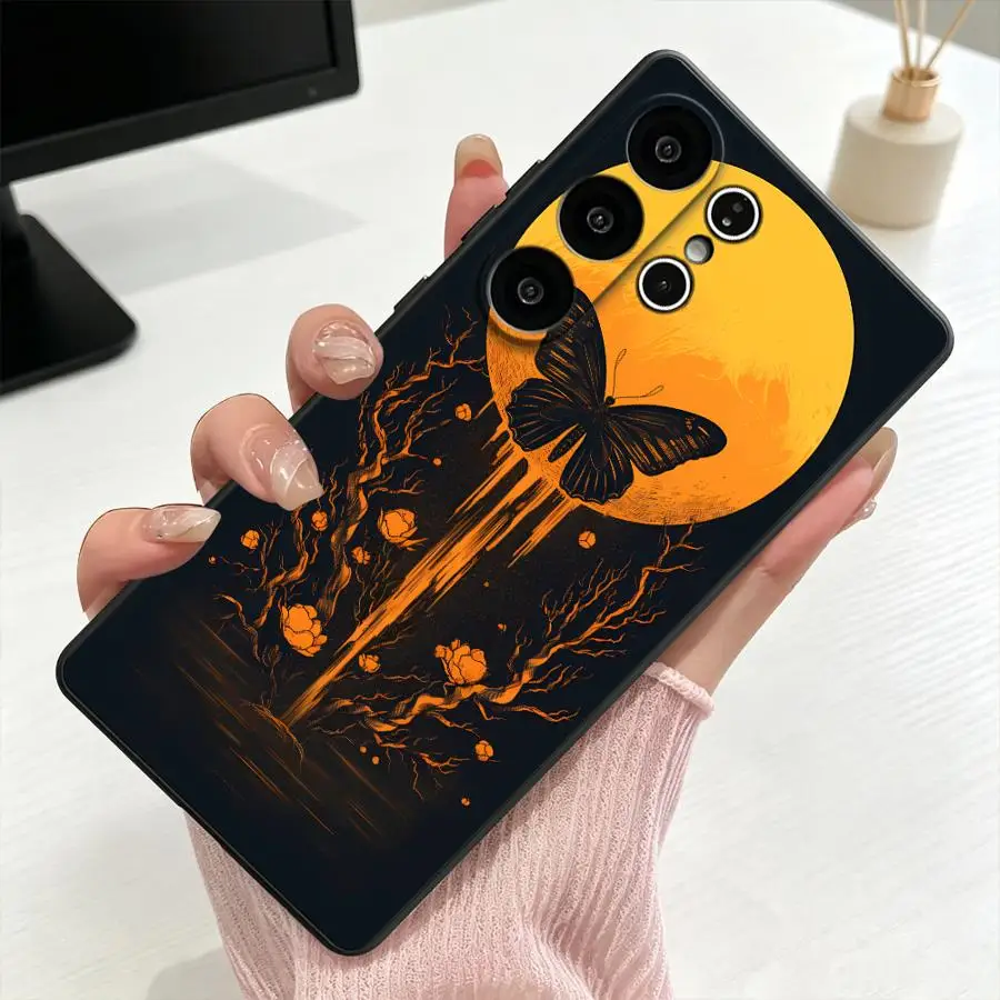Black Butterfly Moon Case for Samsung Galaxy S26 Ultra S10 S9 S25+ S24+ S21 FE S24 Note 20 8 9 10 S23 S20 S26+ S25 Plus Phone