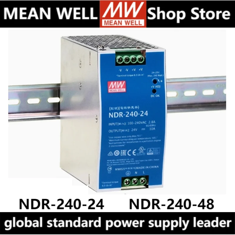 MEAN WELL NDR-240 NDR-240-24 NDR-240-48 240W Carril DIN industrial de salida única serie NDR-240