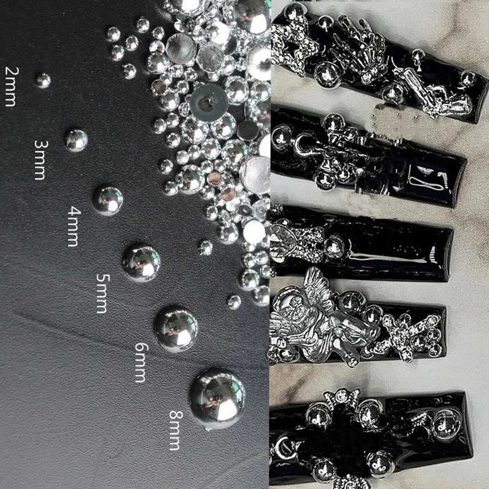 

100pcs Punk Silver Pearl Nail Art Charms 3D Gothic Design Dark Nail Rhinestones Supernatural Manicure Tips Nail Art Supplies