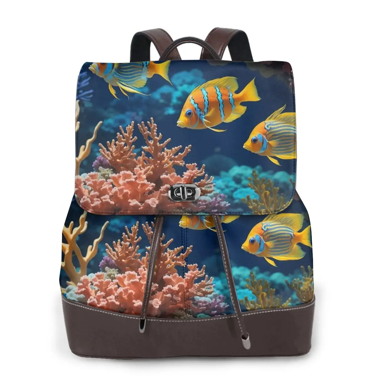 Fish And Vibrant Corals On Ocean Bookbag School Student Bags Hiking Travel Daypack for Women Fashion Derma Backpack