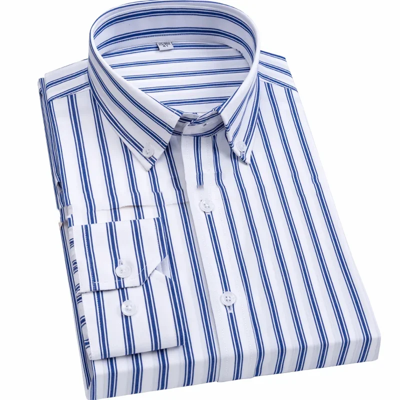 

Non-Iron Striped Men Business Shirts Long Sleeve Regular Fit Good Quality Cotton Mens Dress Shirt Formal Casual New