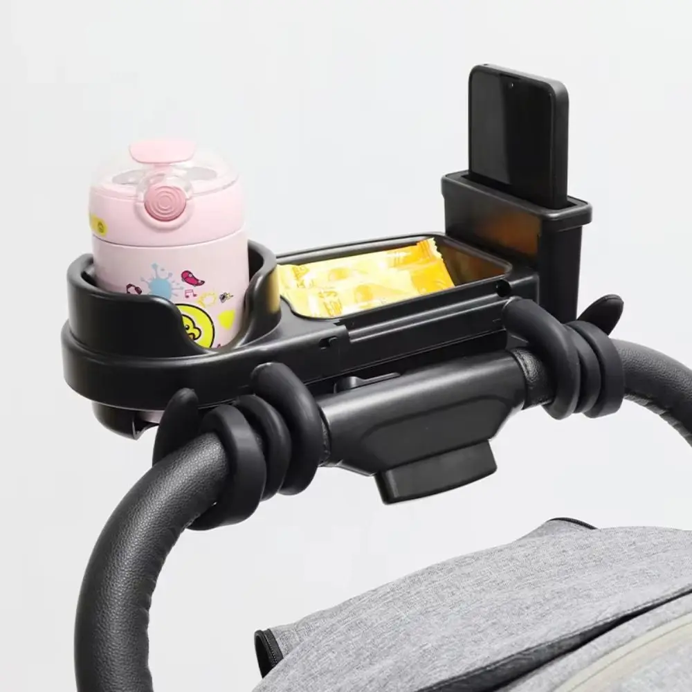 

Detachable Phone Rack 3 in 1 Stroller Snack Tray Adjustable Design Flexible Arm Grip Baby Stroller Cup Holder