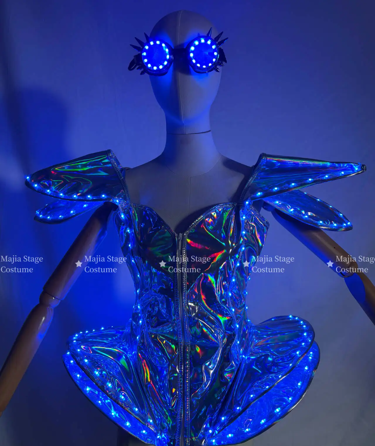 مثير المرأة LED الليزر الأبيض زي قطعة واحدة مرحلة الأداء DS الرقص ارتداءها ملهى ليلي Gogo فستان فقاعة صغيرة LED