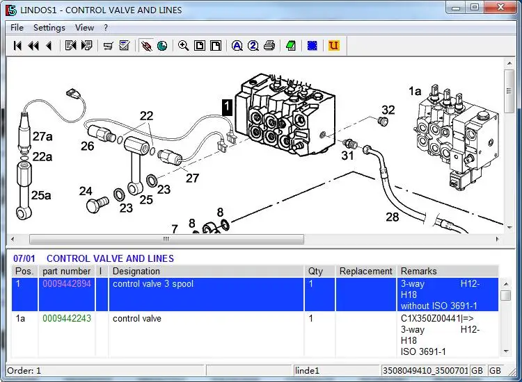 Linde forklift genuine part control valve 3 spool 0009442894 used on 350 diesel truck H12 H16 H18 H20 new service spare parts