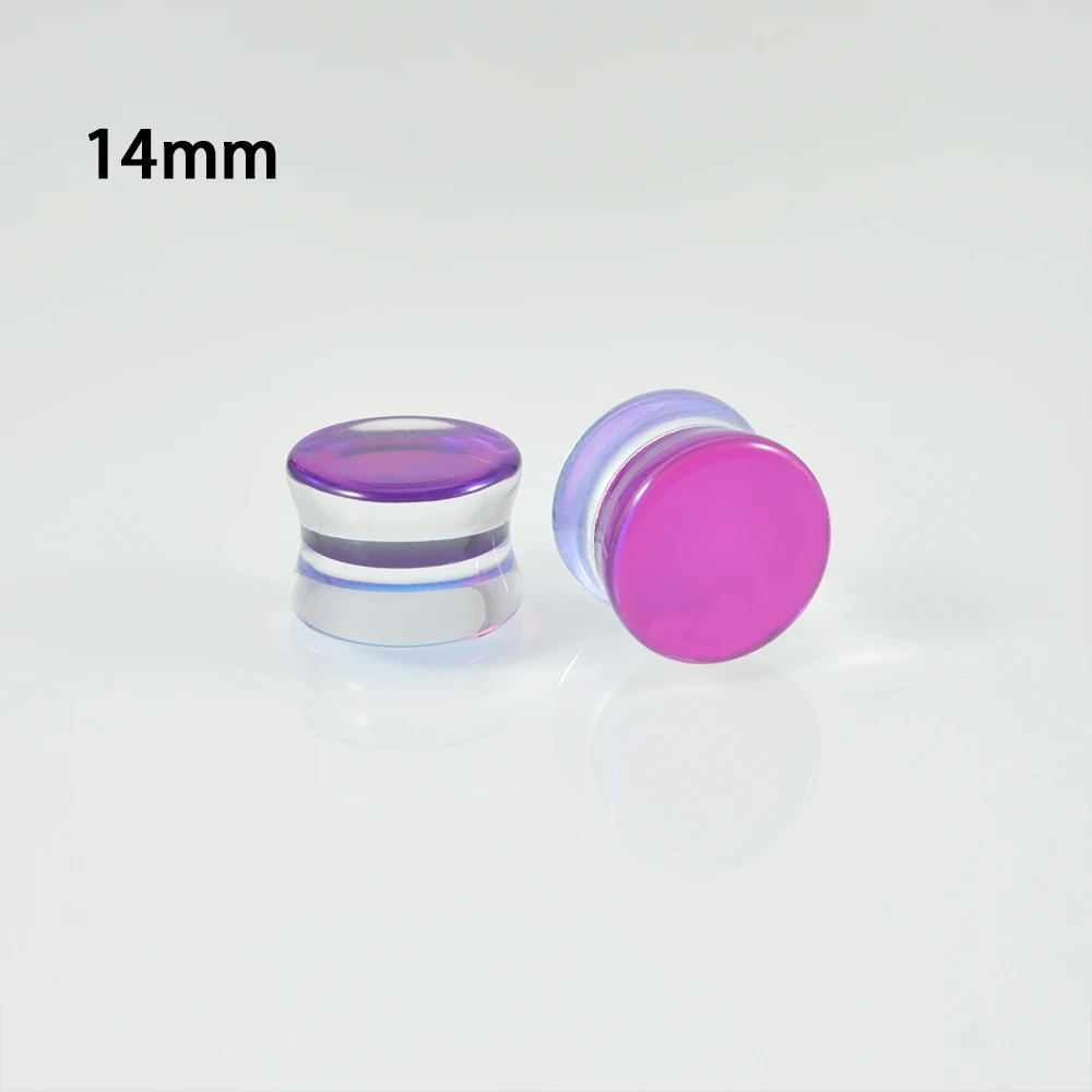 1Pair Quality Purple For Women Glass Iridescent Double Flare Flashback Ear Plugs Tunnel Ear Gauge Stretching Piercing Expander