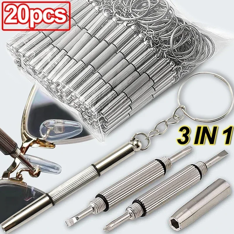 3 In 1 Glasses Screwdriver Repair Kit with Keychain Watch Repair  Eyeglass Screwdrivers Recision Screw Driver Tools Accessories