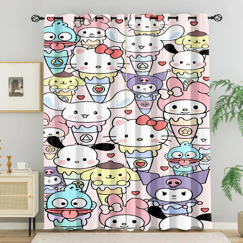 

2 шт. шторы для окон с персонажами Sanrio, милые мультяшные светонепроницаемые занавески для детской спальни