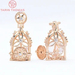 (8952) 4PCS 14x28MM 24K Gold Color Brass with Zircon Hollow out Birdcage Shaped Pendant High Quality Diy Jewelry Making Finding
