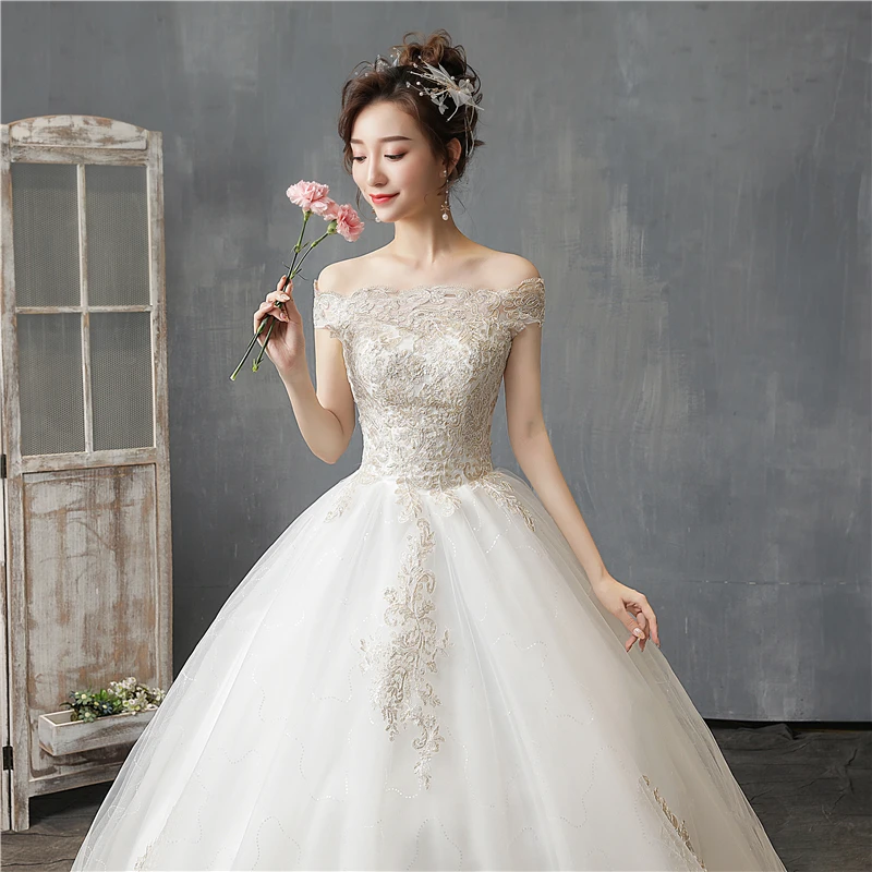 Beautiful New Simple Wedding Dress Off Shoulder Short Sleeve Floor or Train Wedding Gown Lace Applique Plus Size Robe De Mariee