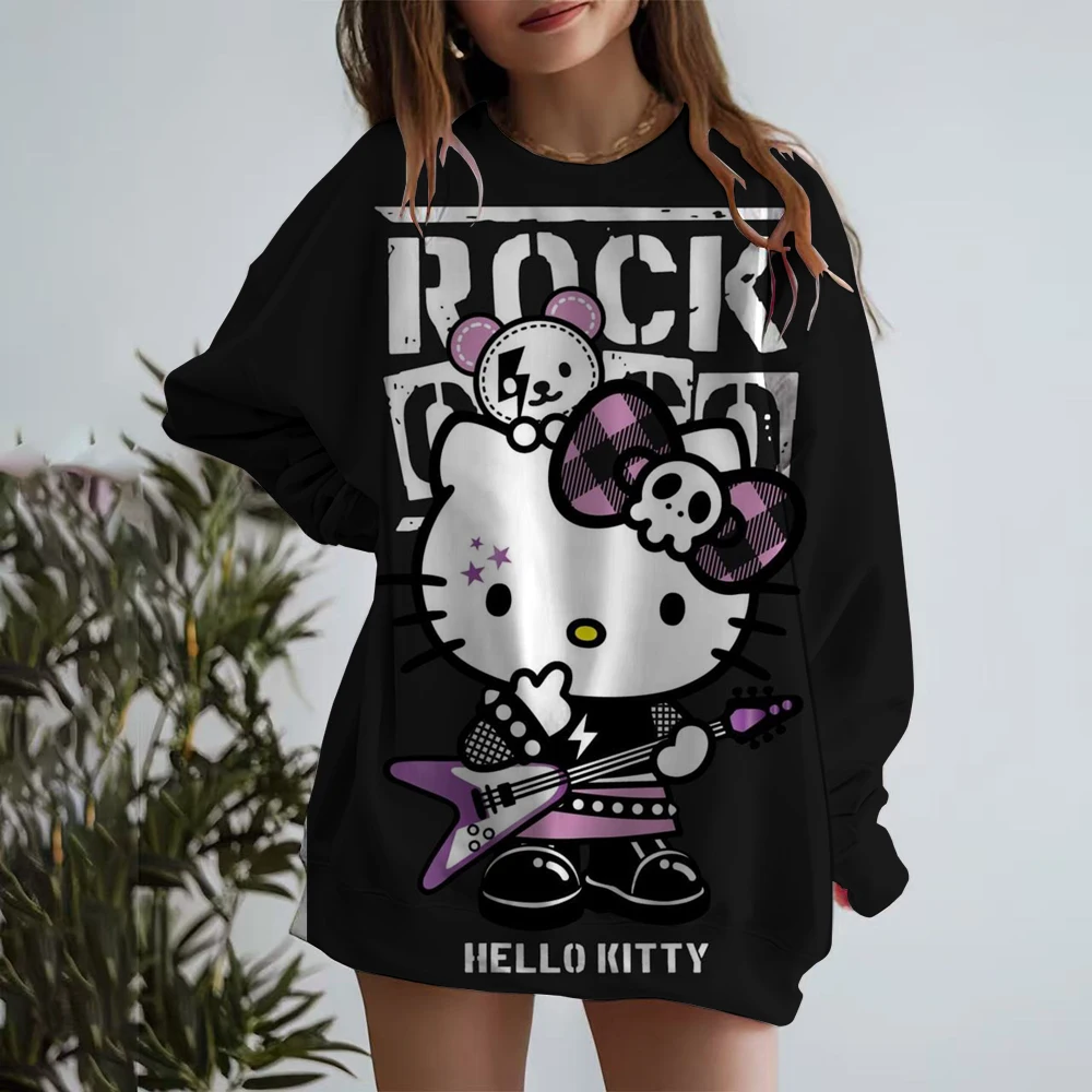

Женские толстовки с длинными рукавами Hello Kitty с круглым вырезом, молодежная женская одежда, вечерние уличные пуловеры Y2k, новинка 2023 года